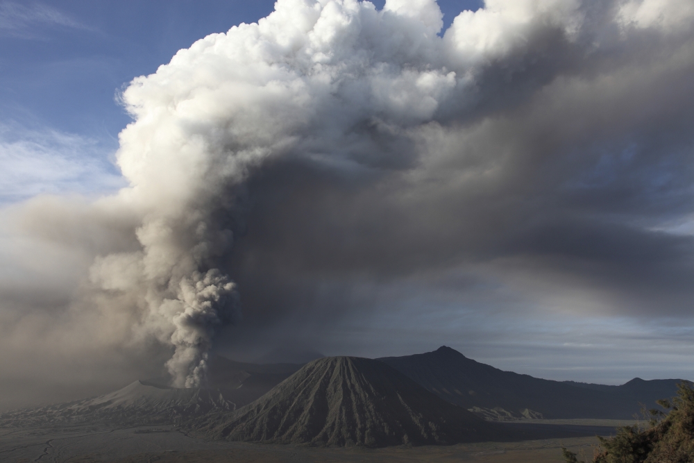 Eruption of ash cloud from Mount Bromo volcano Tengger Caldera Java Indonesia Canvas Art - Richard RoscoeStocktrek Images (35 x 23)