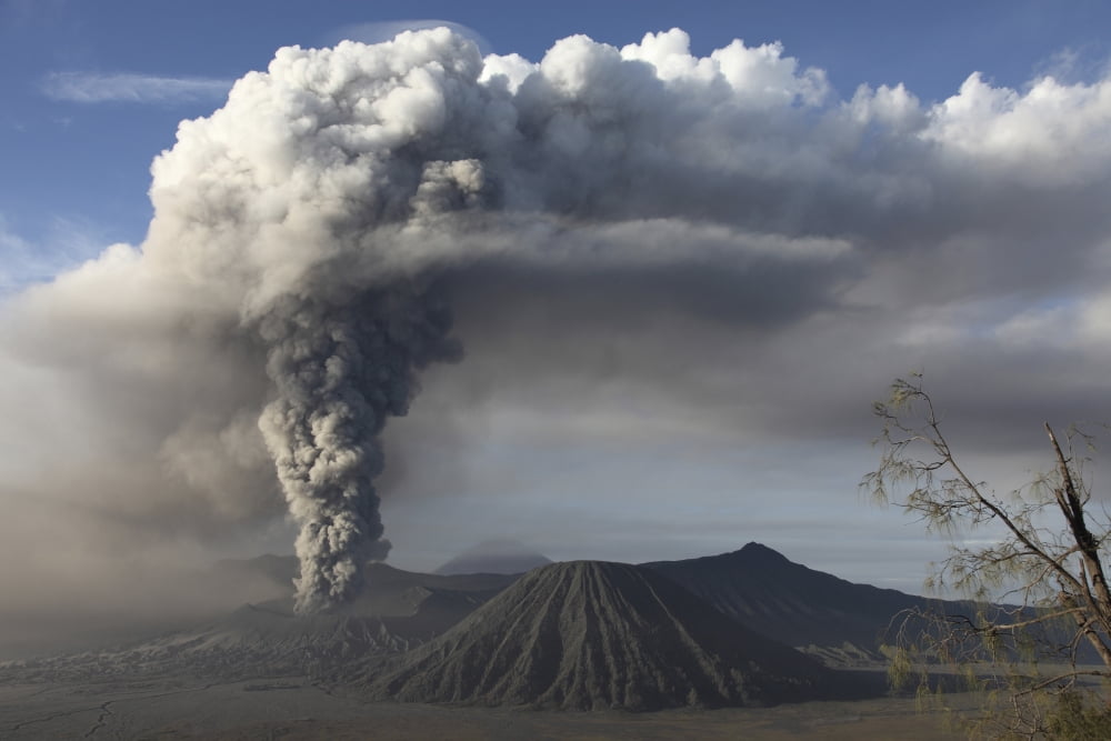 Eruption of ash cloud from Mount Bromo volcano Tengger Caldera Java Indonesia Canvas Art - Richard RoscoeStocktrek Images (35 x 23)