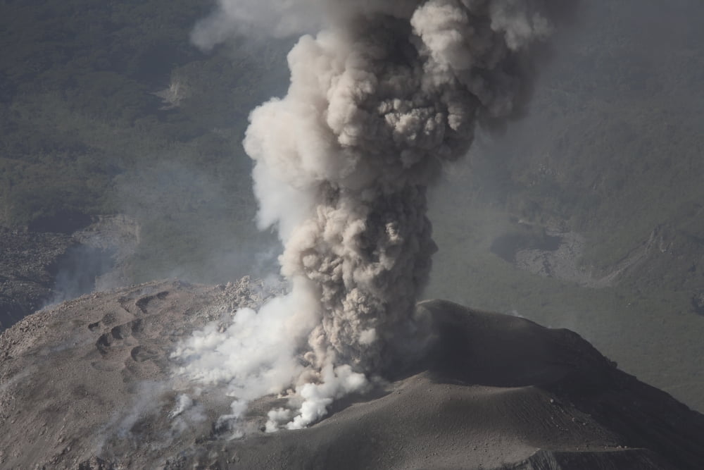 Eruption of ash cloud from Santiaguito dome complex Santa Maria volcano Guatemala Canvas Art - Richard RoscoeStocktrek Images (35 x 23)