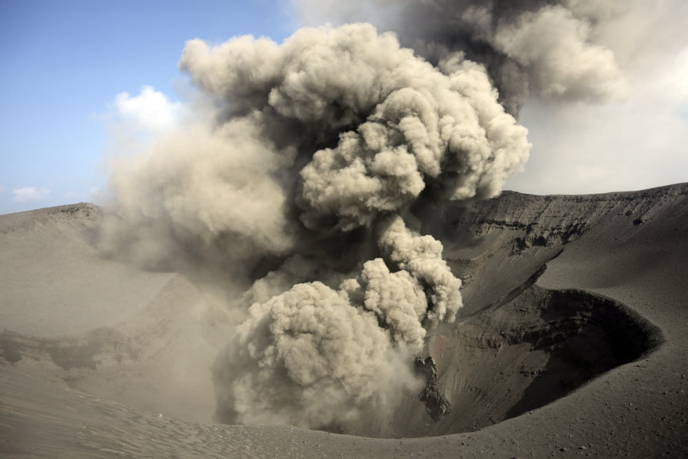 Eruption of volcanic ash summit craters Yasur Volcano Tanna Island Vanuatu Canvas Art - Richard RoscoeStocktrek Images (35 x 23)