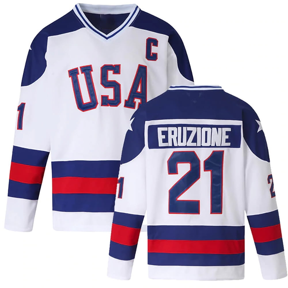 Eruzione #21 USA 1980 Miracle on Ice Men's Movie Hockey Jersey Stitched  Sweatershirt White XL