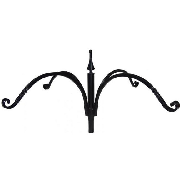 Erva 4 Arm Bird Feeder Pole Topper - Twisted Wrought Iron Hanging Hook Assembly, Fits 1 Inch Pole, Decorative Steel Hanger for Bird Feeders, Wind Chimes, Plants, Garden Accessories, Black