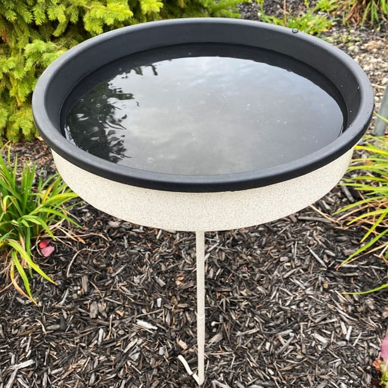 Beige and Black Heated Bird Bath with Steel Stand