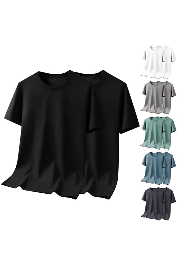 2 Pack Men's Plus Size T-Shirts Workout Athletic Gym Running Tees Solid Color Shirts, L