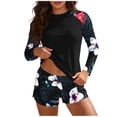 thumbnail image 1 of Erwazi 2 Piece Tankini Swimsuits for Women Crew Neck Long Sleeve Printed Modest Swim Set Swim Top Botleg Bottom Suit Set, 1 of 7