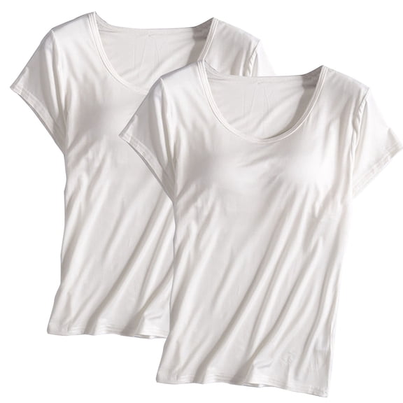 Erwazi 2PC Womens Pajamas Top Modal Padded Bra Tops Short Sleeve Nightgown Soft Sleepwear Casual Loungewear Sets