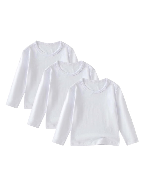 3 Pack Kids Basic Long Sleeve T-Shirts Toddler Boys Girls Casual Crewneck School Shirts Cotton Pullover Tops