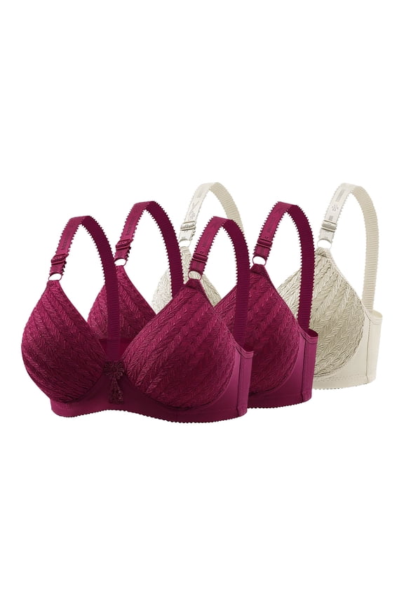 3 Pack Women's Lace Embroidery Wireless Bras Back Closure Adjustable Straps Thin Breathable Bra Sets