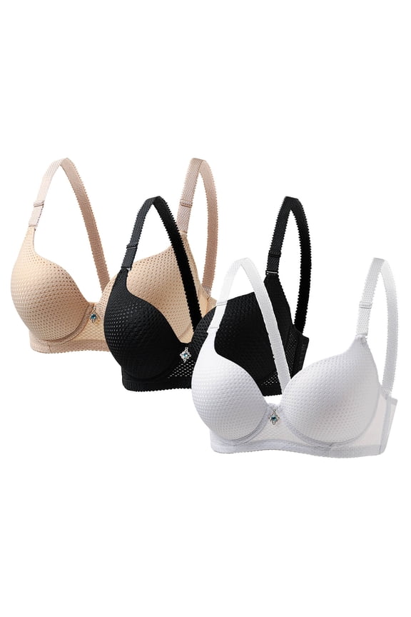 3 Pack Women's Underwire Bra Adjustable Straps Thin Molded Cup Shapemint Daily Wear Bars