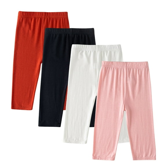 Erwazi 4 Pack Girls Capri Leggings Casual Soft Comfy Stretch PJ Lounge Leggings Capri Pants for Girls 2-13 Years