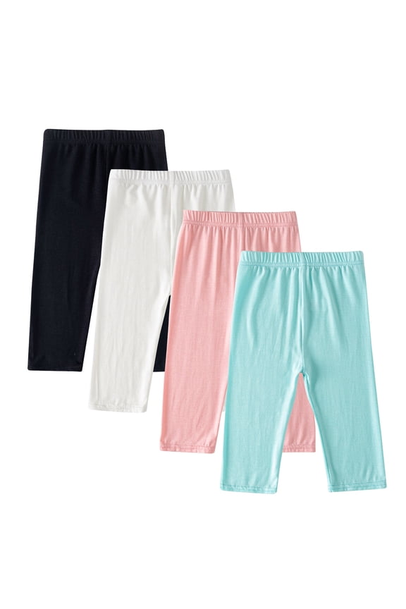 4 Pack Girls Capri Leggings Casual Soft Comfy Stretch PJ Lounge Leggings Capri Pants for Girls 2-13 Years
