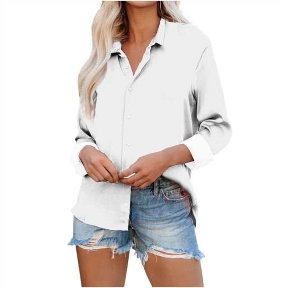 Erwazi Button Down Shirts for Women Dress Shirts Long Sleeve Blouse Casual Solid Office Work Tunic Top