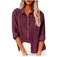 thumbnail image 1 of Erwazi Button Down Shirts for Women Long Sleeve V Neck Linen Shirt Casual Loose Fall Blouse Tops, 1 of 7
