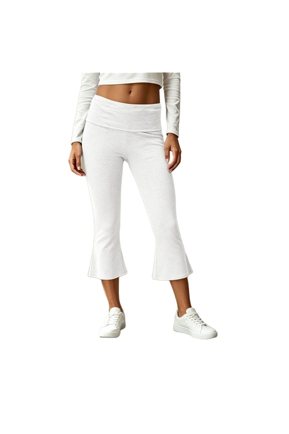 Capri Pants for Women Elastic Waist Solid Slim Fit Flared Hem Pants Stretch Casual Wear Capris