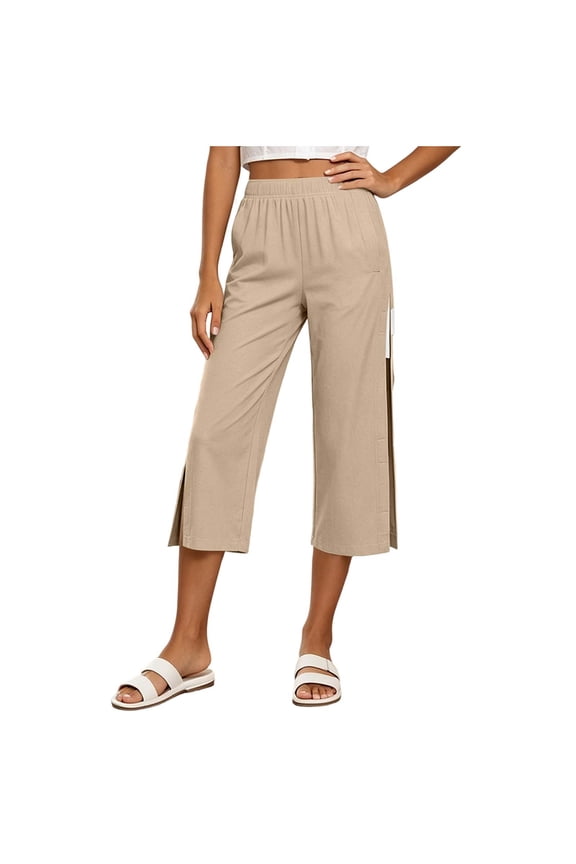 Capri Pants for Women Solid Post Surgery Recovery Side Full Open Loop Capris with Pocket