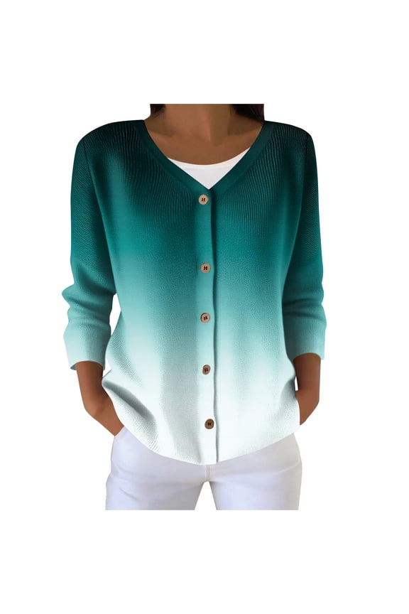 Cardigan Sweaters for Women Plus Size Fall Trendy Button Down Open Front Lightweight Cardigans Gradient Printed