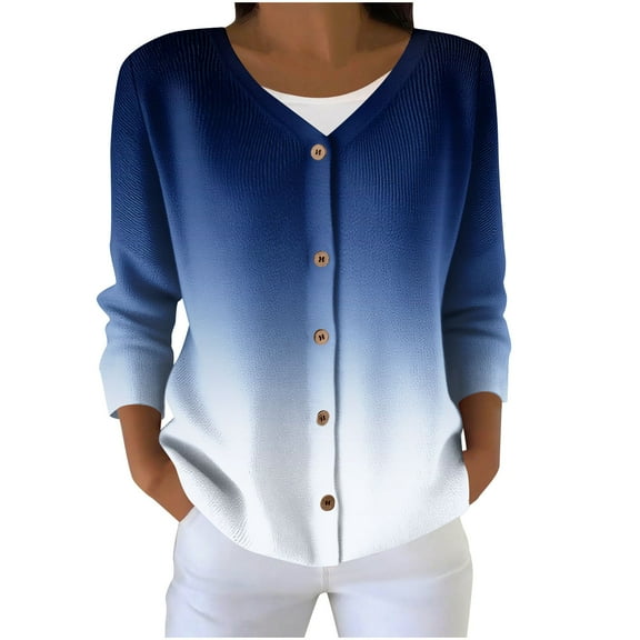 Erwazi Cardigan Sweaters for Women Plus Size Fall Trendy Button Down Open Front Lightweight Cardigans Gradient Printed