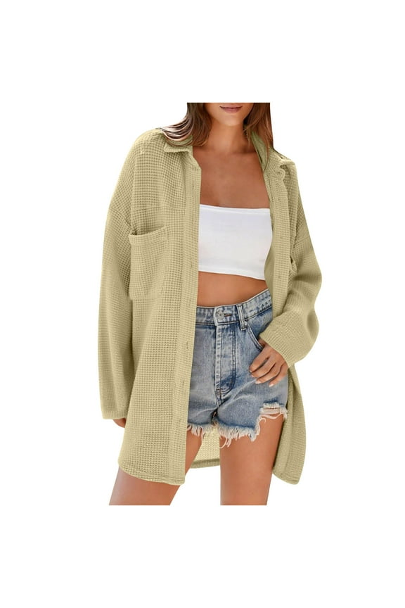 Cardigan Sweaters for Women Waffle Knit Fall Trendy Button Down Open Front Lightweight Cardigans