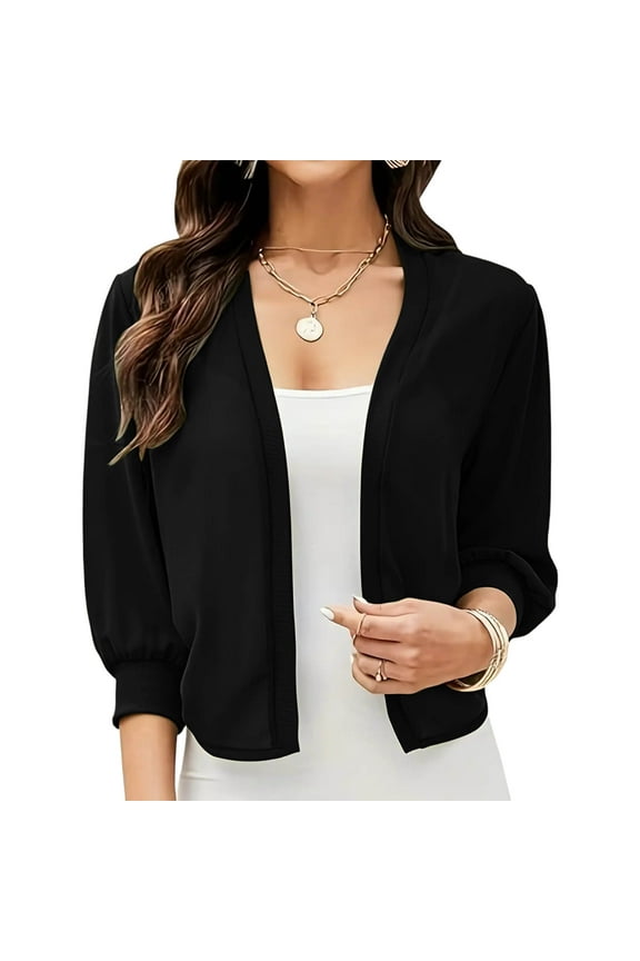 Cropped Cardigan Sweaters for Women 3/4 Sleeve Fall Trendy Open Front Lightweight Short Cardigans