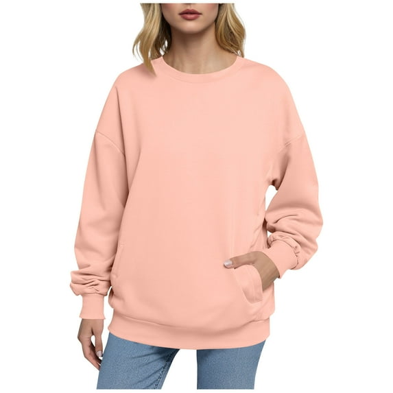 Erwazi Fall Sweatshirts for Women Crewneck Long Sleeve Plain Pullover Tops with Pockets Fashion Clothes