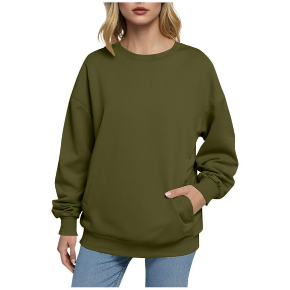 Erwazi Fall Sweatshirts for Women Crewneck Long Sleeve Plain Pullover Tops with Pockets Fashion Clothes