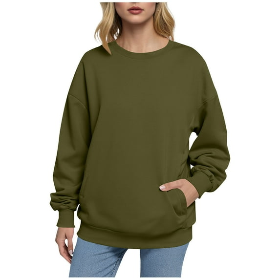 Erwazi Fall Sweatshirts for Women Crewneck Long Sleeve Plain Pullover Tops with Pockets Fashion Clothes