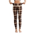 thumbnail image 1 of Erwazi Fleece Plaid Leggings for Women Casual Thermal Long Johns Pants High Waisted Tummy Control Yoga Pants, Brown, M, 1 of 9