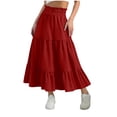 thumbnail image 1 of Erwazi Girls Tiered Pleated Long Skirts Solid Color Elastic Waist Drawstring Casual Flowy A-Line Skirt, Red, 10-11 Years, 1 of 6
