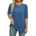 thumbnail image 1 of Erwazi Half Sleeve Shirts for Women Ribbed Knit Tunic Tops Dressy Crew Neck Pullover Basic Sweaters for Women, 1 of 6