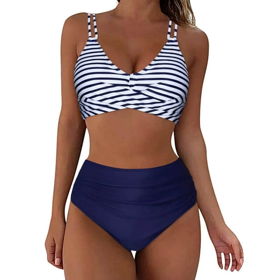 Erwazi High Waisted Bikini Sets for Women Front Ruched 2 Piece Bathing Suits Tummy Control Swimsuit