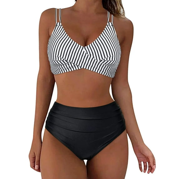Erwazi High Waisted Bikini Sets for Women Front Ruched 2 Piece Bathing Suits Tummy Control Swimsuit