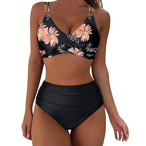Erwazi High Waisted Bikini Sets for Women Front Ruched 2 Piece Bathing Suits Tummy Control Swimsuit