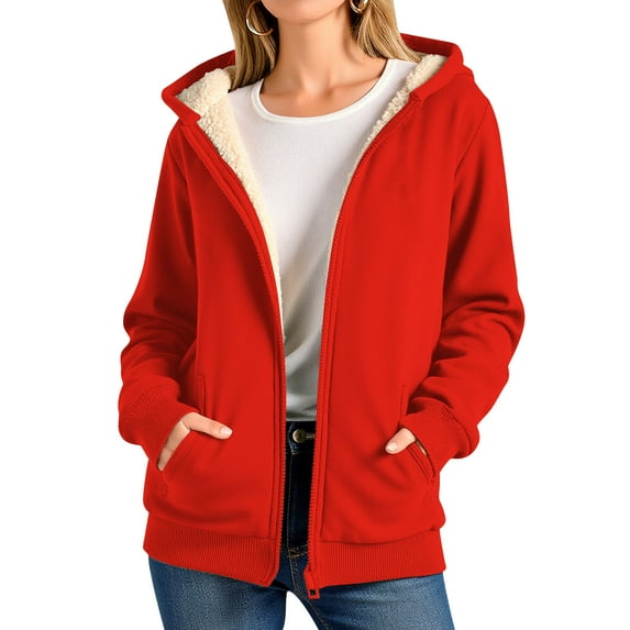 Erwazi Hoodies for Women Fleece Lined Sweatshirt Full Zip Up Winter Thick Warm Hooded Jacket with Pockets