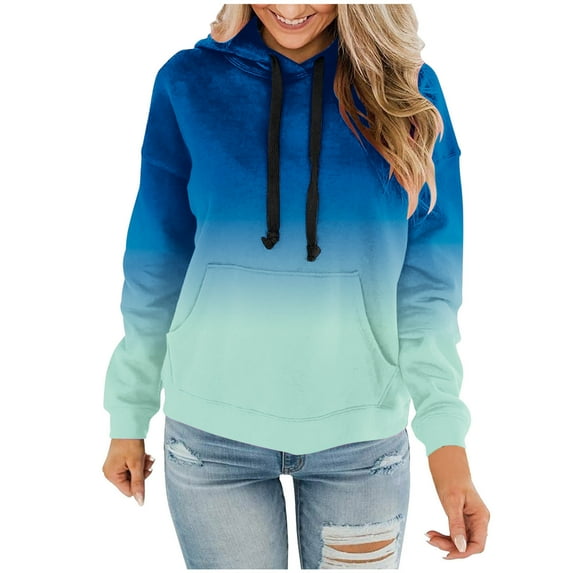 Erwazi Hoodies for Women Plus Size Gradient Printed Long Sleeve Pullover Hoodie Sweatshirts with Pockets