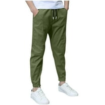 Erwazi Jogger Pants for Boys Casual Comfy Cotton Linen School Uniform Pants Loose Fit Elastic Waist Drawstring Trousers