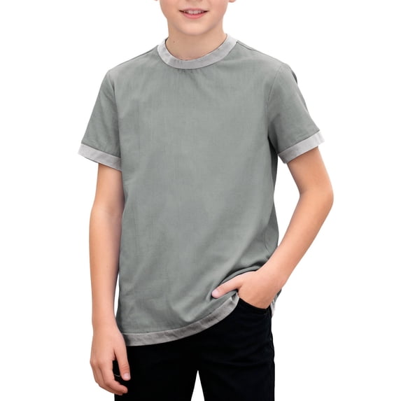 Erwazi Kids T-Shirts for Boys Cotton Linen Tee Shirt Girls Crew Neck Short Sleeve Pullover Tops, Gray, 9-10 Years