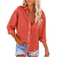 thumbnail image 1 of Erwazi Linen Button Down Shirts for Women Roll Up Long Sleeve V Neck Blouse Tops with Pockets, 1 of 5