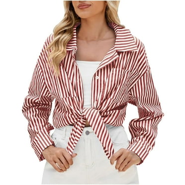Erwazi Long Sleeve Button Down Shirts for Women Striped Printed Dressy Blouse Casual Loose Fall Tops Oversized Shirts with Pockets