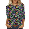 thumbnail image 1 of Erwazi Mardi Gras T-Shirt for Women Graphic Printed Crewneck 3/4 Sleeve Carnival Tee Top, 1 of 6
