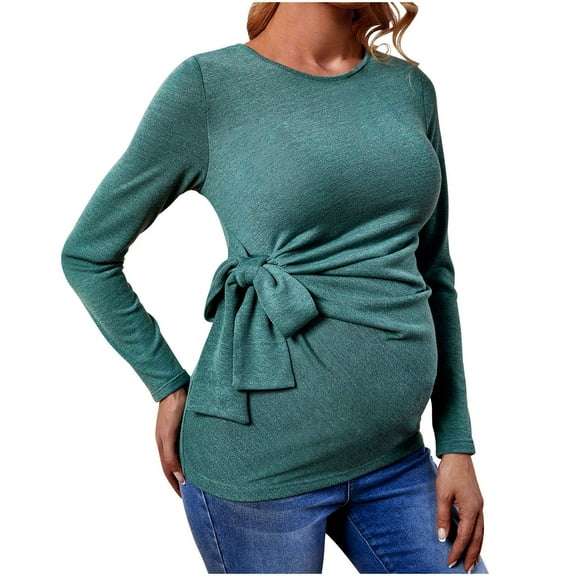 Erwazi Maternity Tops for Women Casual Crewneck Long Sleeve Tunic Clothes Maternity Blouse Pregnancy Shirts