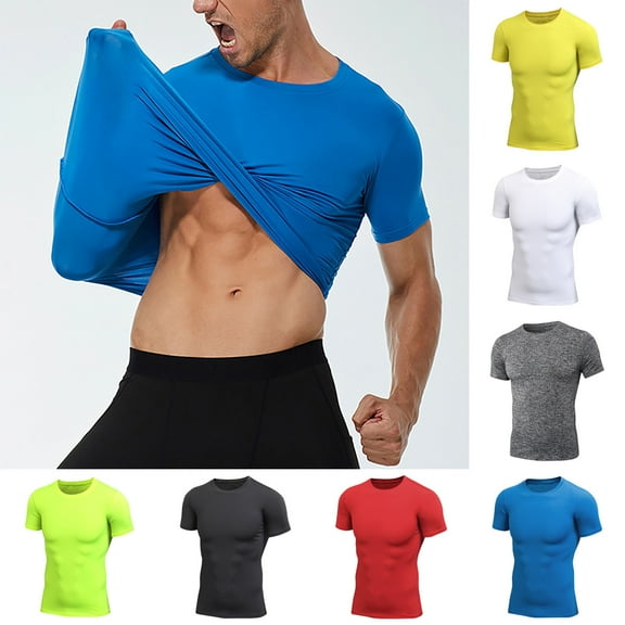 Erwazi Men's Athletic Tees Casual Crewneck Short Sleeve T-Shirt Solid Color Quick Dry Shirts, S
