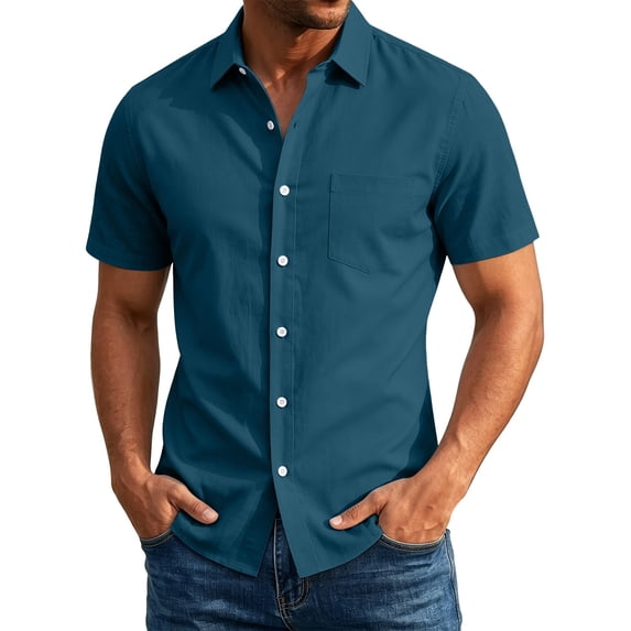 Erwazi Men’s Button Down Shirts Summer Short Sleeve Collared Solid Office Business Tops