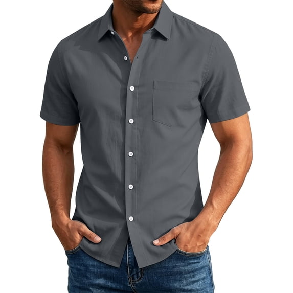 Erwazi Men’s Button Down Shirts Summer Short Sleeve Collared Solid Office Business Tops