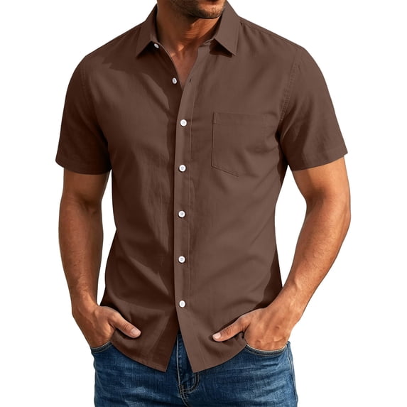 Erwazi Men’s Button Down Shirts Summer Short Sleeve Collared Solid Office Business Tops