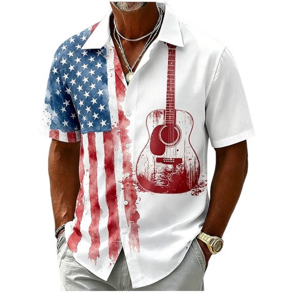 Erwazi Men’s Button Down Shirts Summer Short Sleeve Printed Collared 4th of July Mens Tops