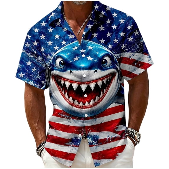Erwazi Men’s Button Down Shirts Summer Short Sleeve Printed Collared 4th of July Mens Tops