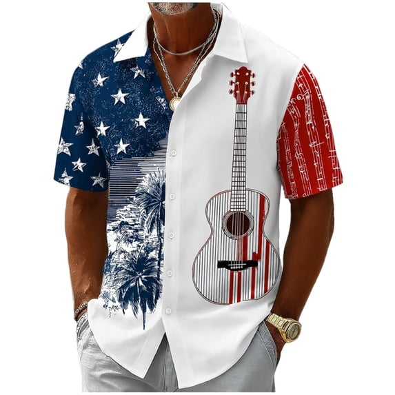 Erwazi Men’s Button Down Shirts Summer Short Sleeve Printed Collared 4th of July Mens Tops