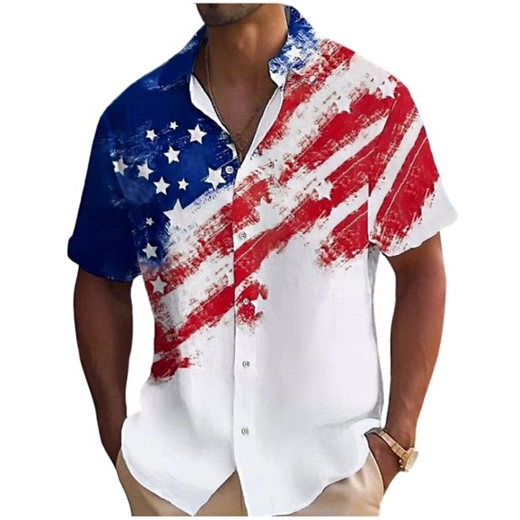 Erwazi Men’s Button Down Shirts Summer Short Sleeve Printed Collared 4th of July Mens Tops