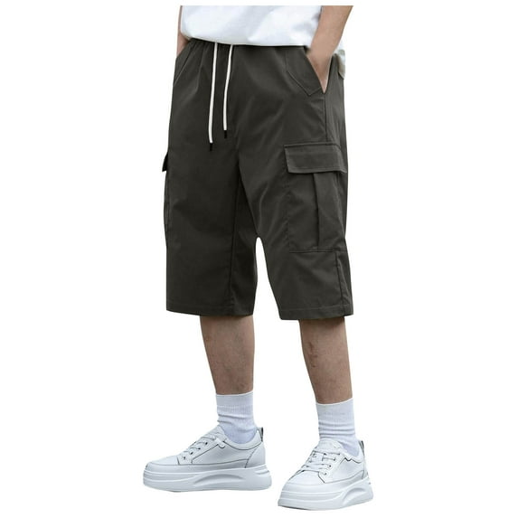 Erwazi Men's Casual Cargo Shorts Classic Loose Drawstring Stretch Elastic Waist Beach Shorts with Multi Pockets
