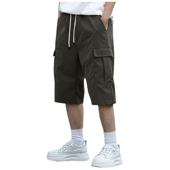Erwazi Men's Casual Cargo Shorts Classic Loose Drawstring Stretch Elastic Waist Beach Shorts with Multi Pockets